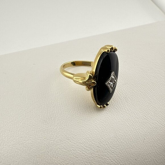 Vintage Avon Ring Black Onyx Victorian Collection 1983 Pinky Ring sz 4.75-5 - Picture 8 of 12